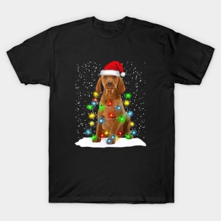 Vizsla Christmas Santa Hat Xmas Tree Color Lights T-Shirt